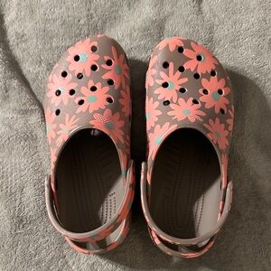 CROCS Floral Mules in Pink and Gray
